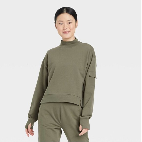 All In Motion French Terry Butter Wash Sweatshirt in Army Green Size XXL - Picture 1 of 9